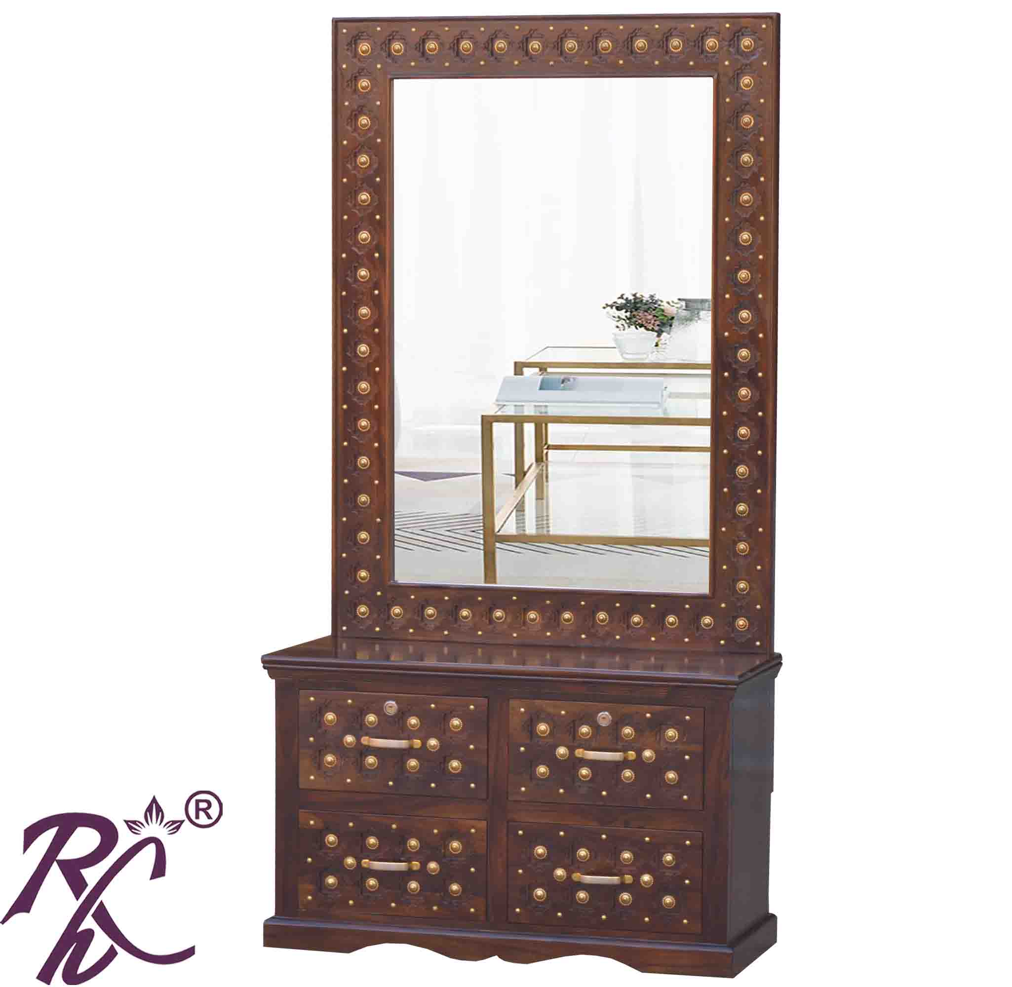 Solid Wood Brass Work 4 Drawer Dresser
