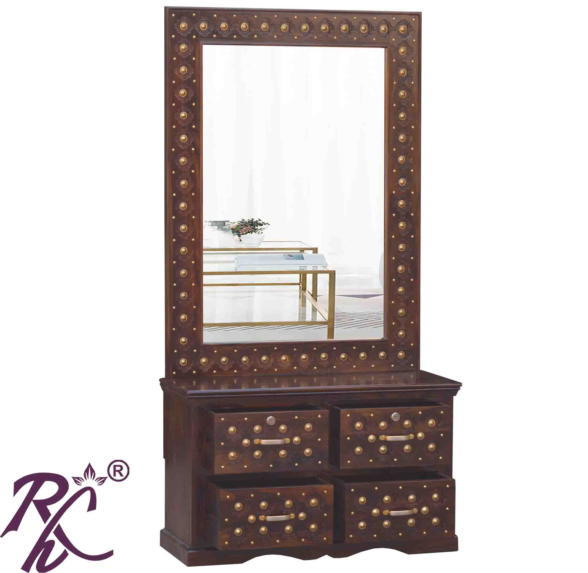 Solid Wood Brass Work 4 Drawer Dresser