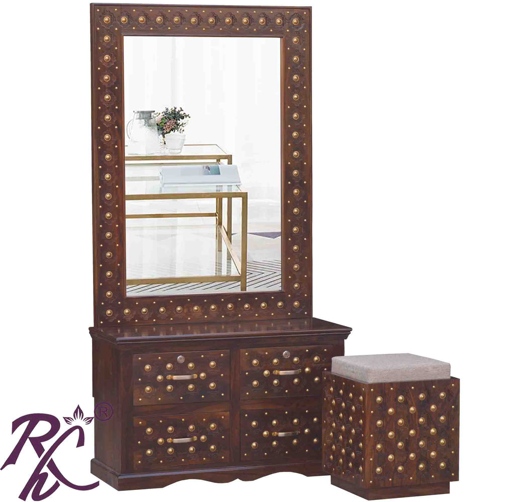 Solid Wood Brass Work 4 Drawer Dresser