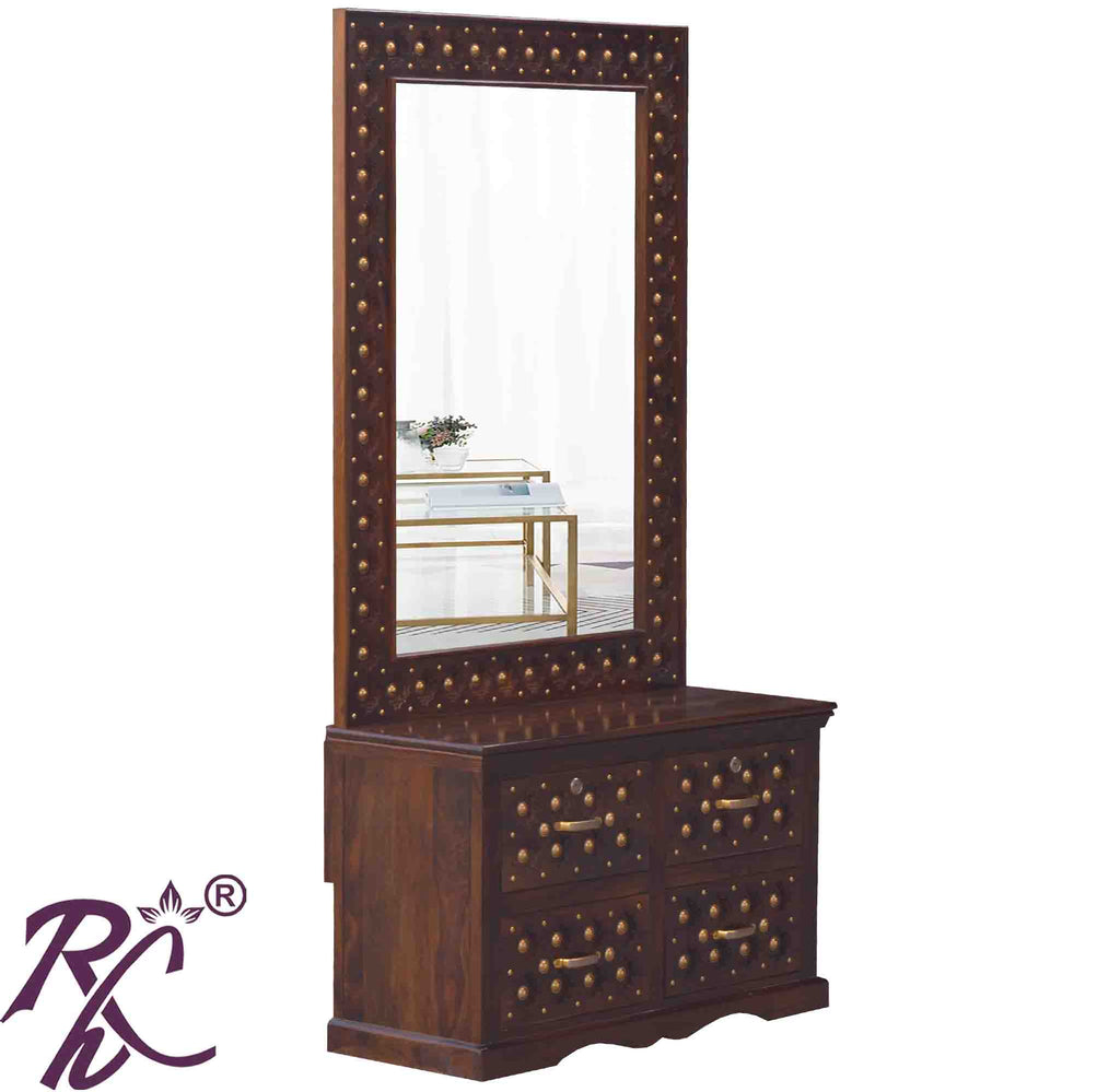 Solid Wood Brass Work 4 Drawer Dresser