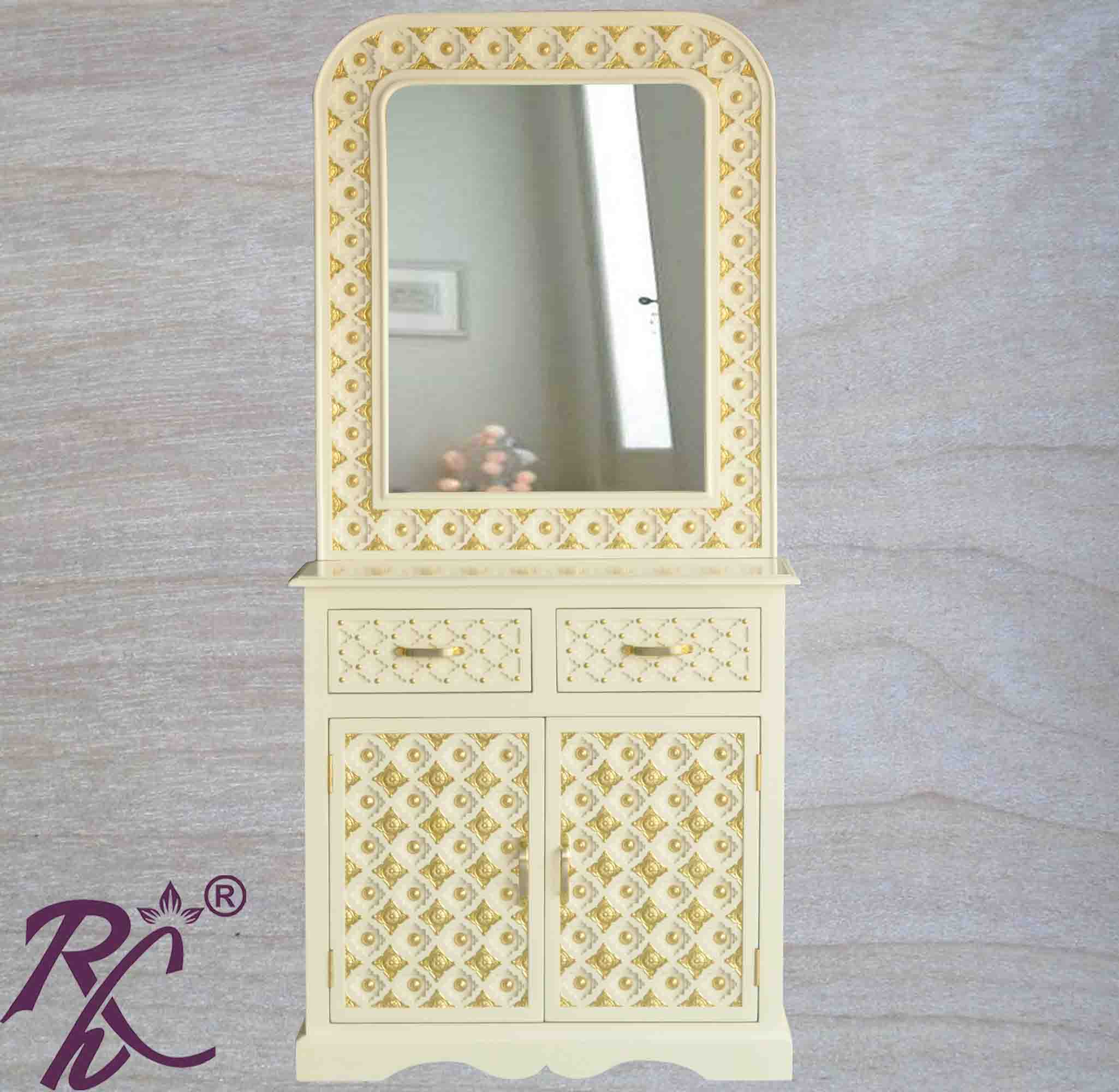 Solid Wood Brass Work Dressing Table Finish Duco Paint