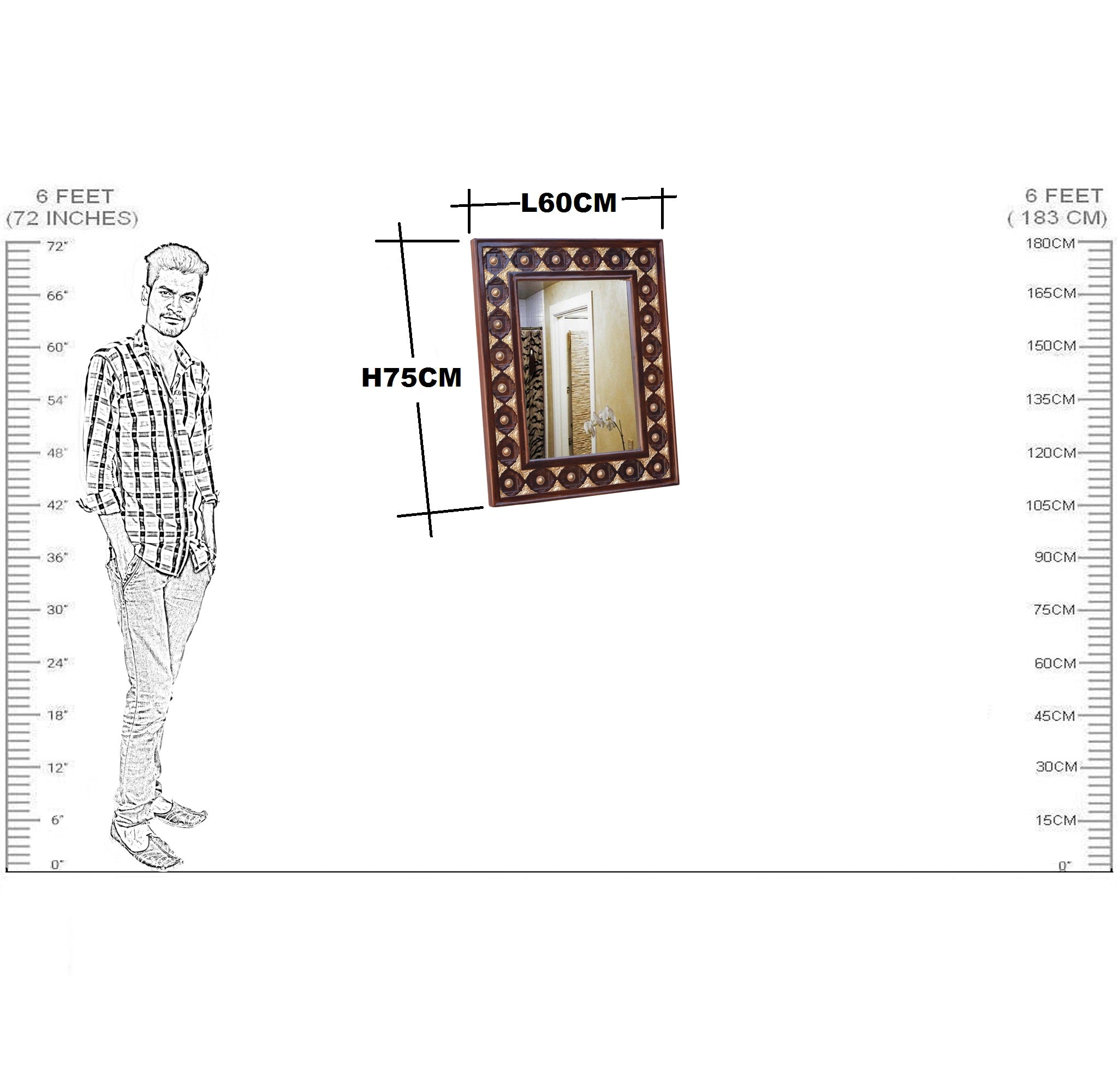 Solid Wood Brass Bakhra Mirror Frame RAJ HANDICRAFT