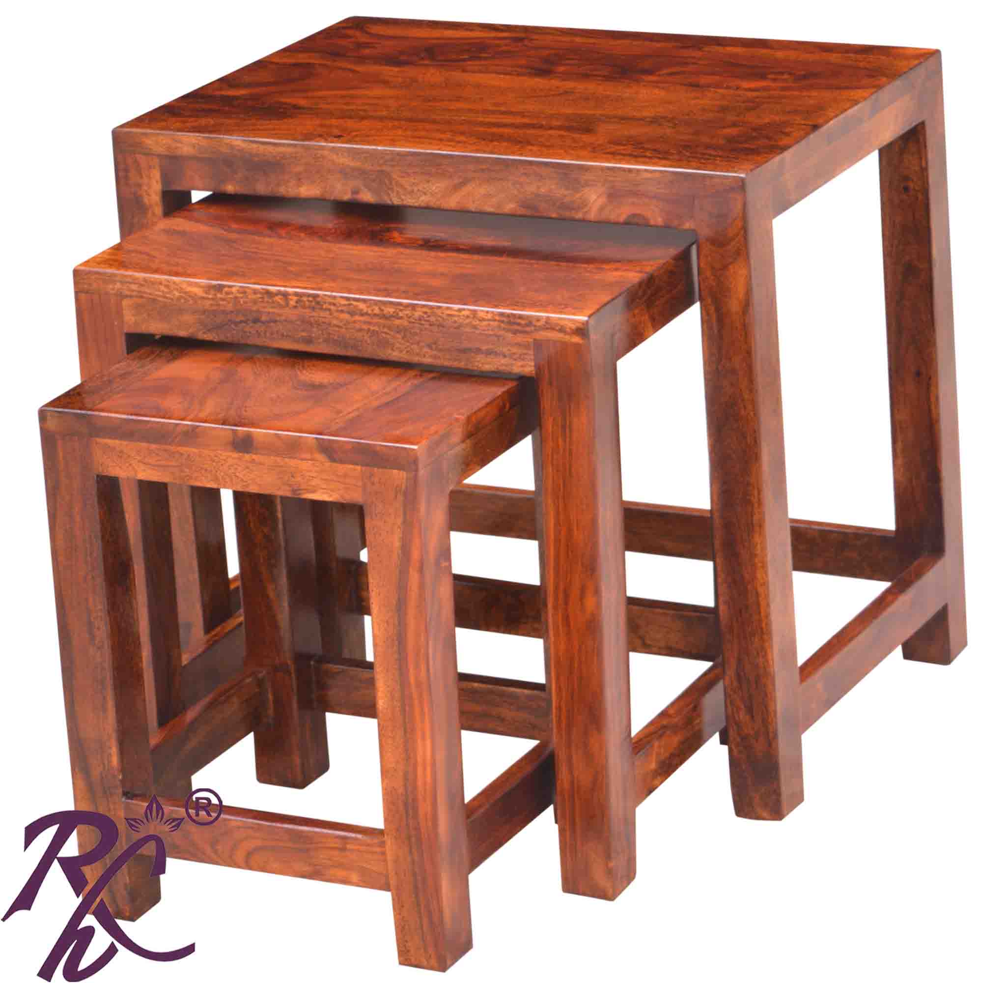 Solid Wood Wooden Lamp Table | Lamp Side Table | Side End Table | Nesting Table Set of 3 Pieces