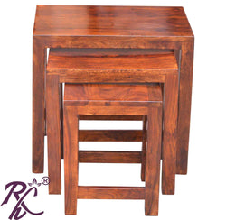 Solid Wood Wooden Lamp Table | Lamp Side Table | Side End Table | Nesting Table Set of 3 Pieces