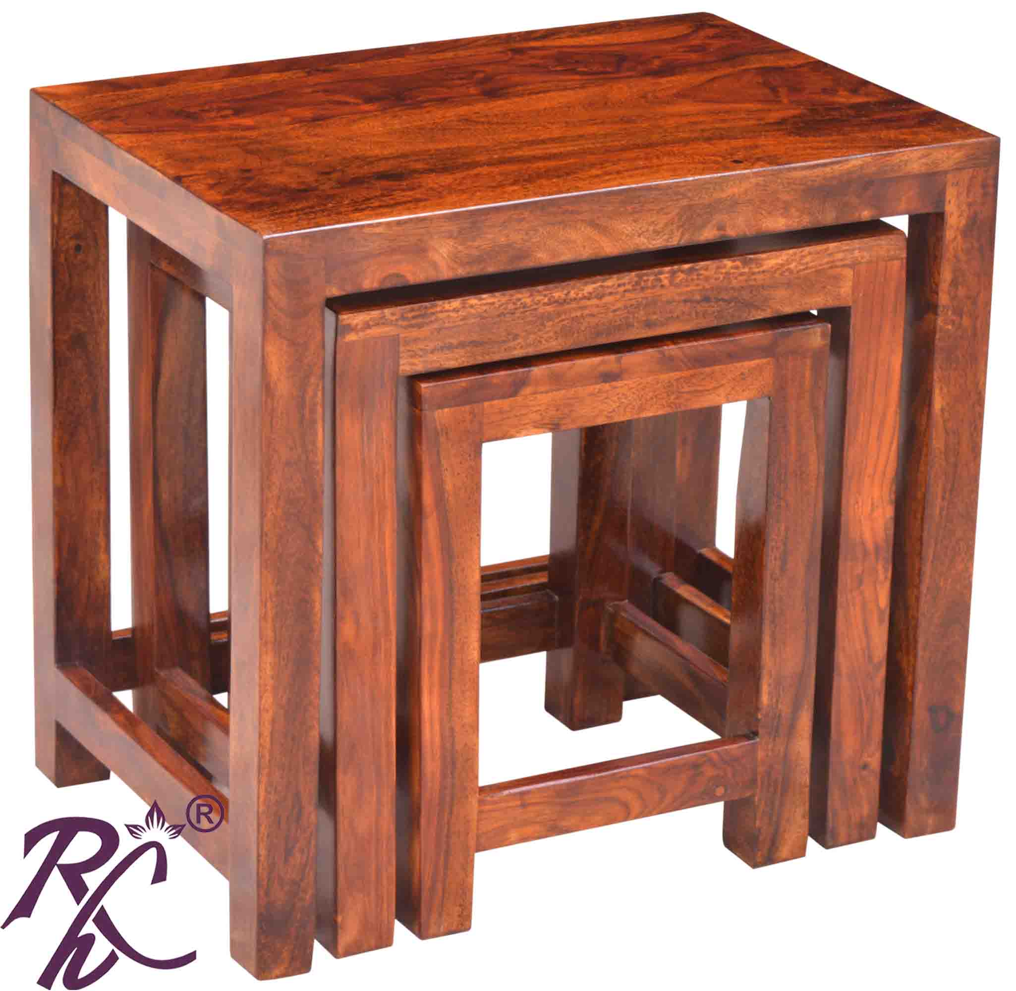 Solid Wood Wooden Lamp Table | Lamp Side Table | Side End Table | Nesting Table Set of 3 Pieces