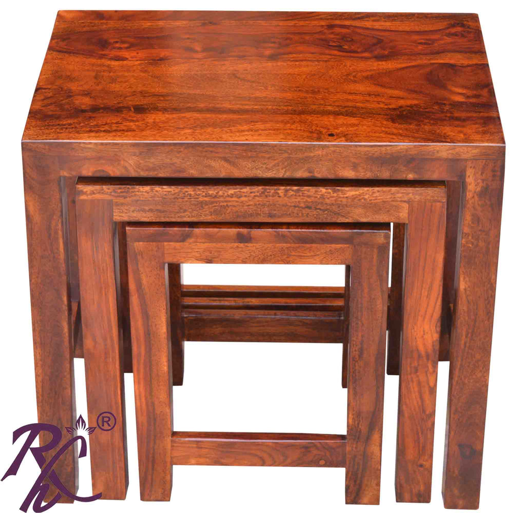 Solid Wood Wooden Lamp Table | Lamp Side Table | Side End Table | Nesting Table Set of 3 Pieces