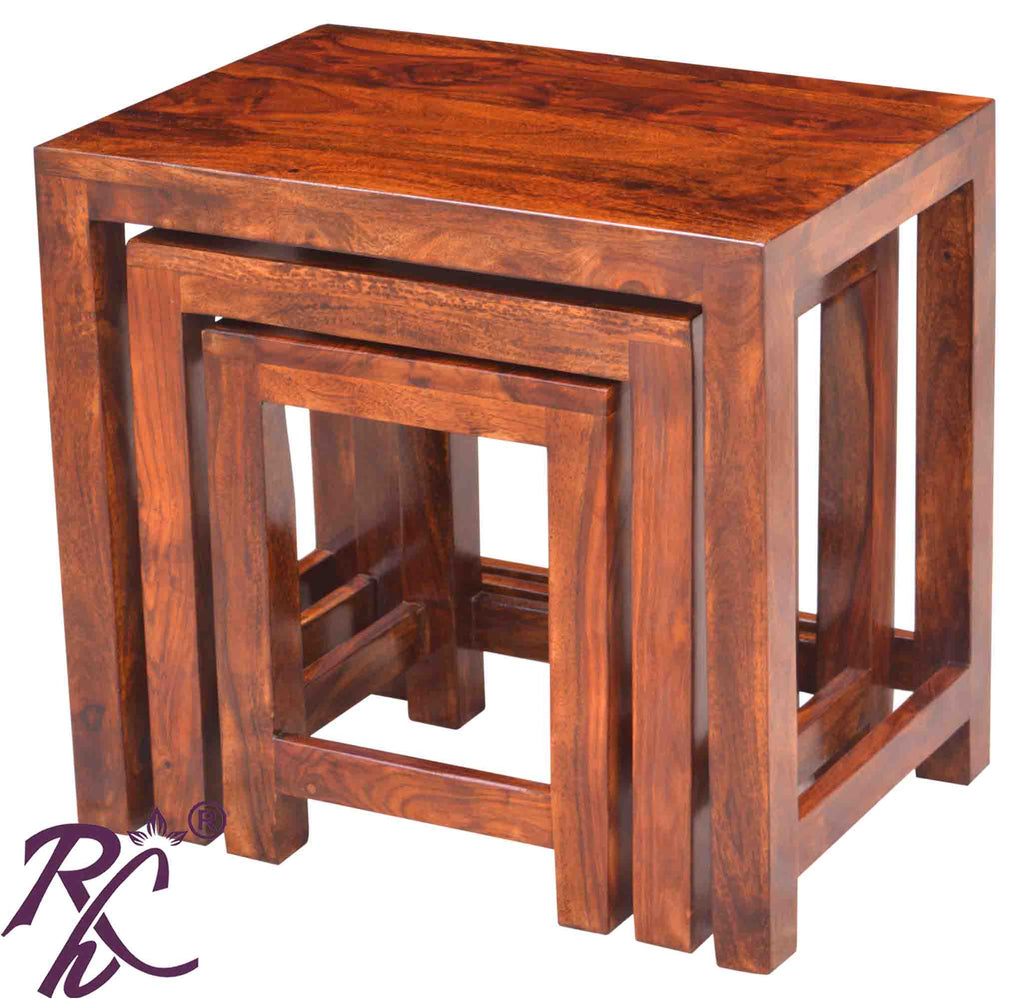 Solid Wood Wooden Lamp Table | Lamp Side Table | Side End Table | Nesting Table Set of 3 Pieces