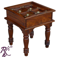 Solid Wood Brass Work L+T Design Lamp Table | Lamp Side Table | Side End Table | Side Table