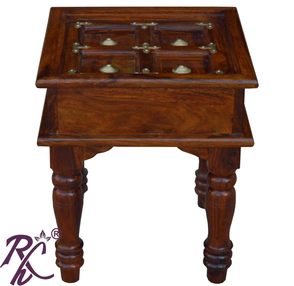 Solid Wood Brass Work L+T Design Lamp Table | Lamp Side Table | Side End Table | Side Table