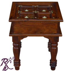 Solid Wood Brass Work L+T Design Lamp Table | Lamp Side Table | Side End Table | Side Table