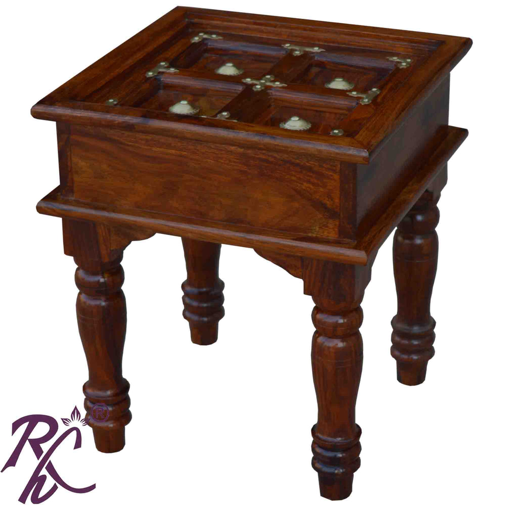 Solid Wood Brass Work L+T Design Lamp Table | Lamp Side Table | Side End Table | Side Table