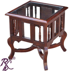 Solid Wood Wooden Lamp Table | Lamp Side Table | Side End Table Glass Top