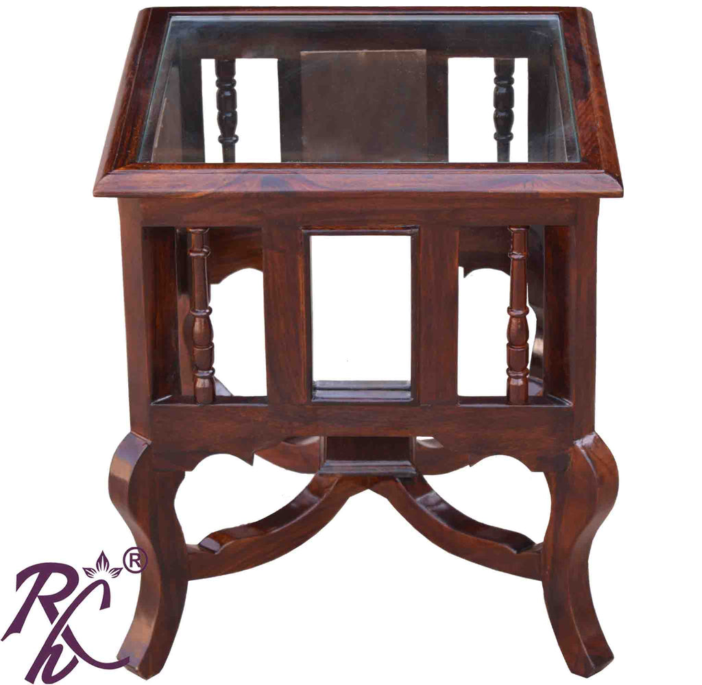 Solid Wood Wooden Lamp Table | Lamp Side Table | Side End Table Glass Top