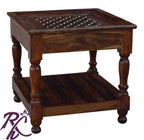 Solid Wood Jiksa Jali Design Lamp Side Table With Shelf