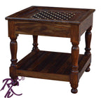 Solid Wood Jiksa Jali Design Lamp Side Table With Shelf