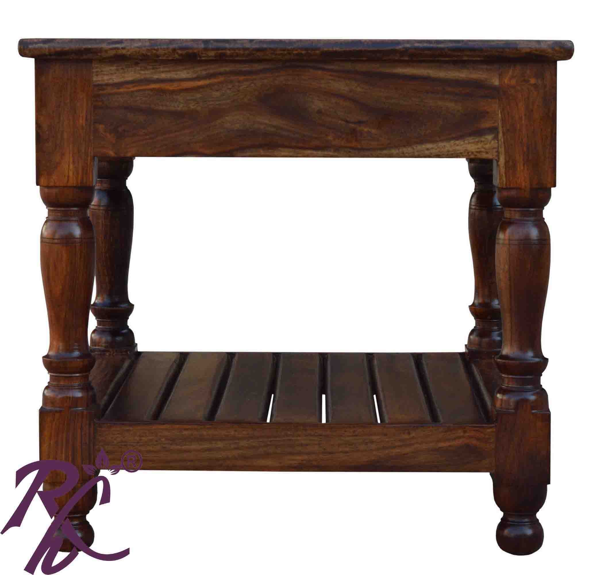 Solid Wood Jiksa Jali Design Lamp Side Table With Shelf