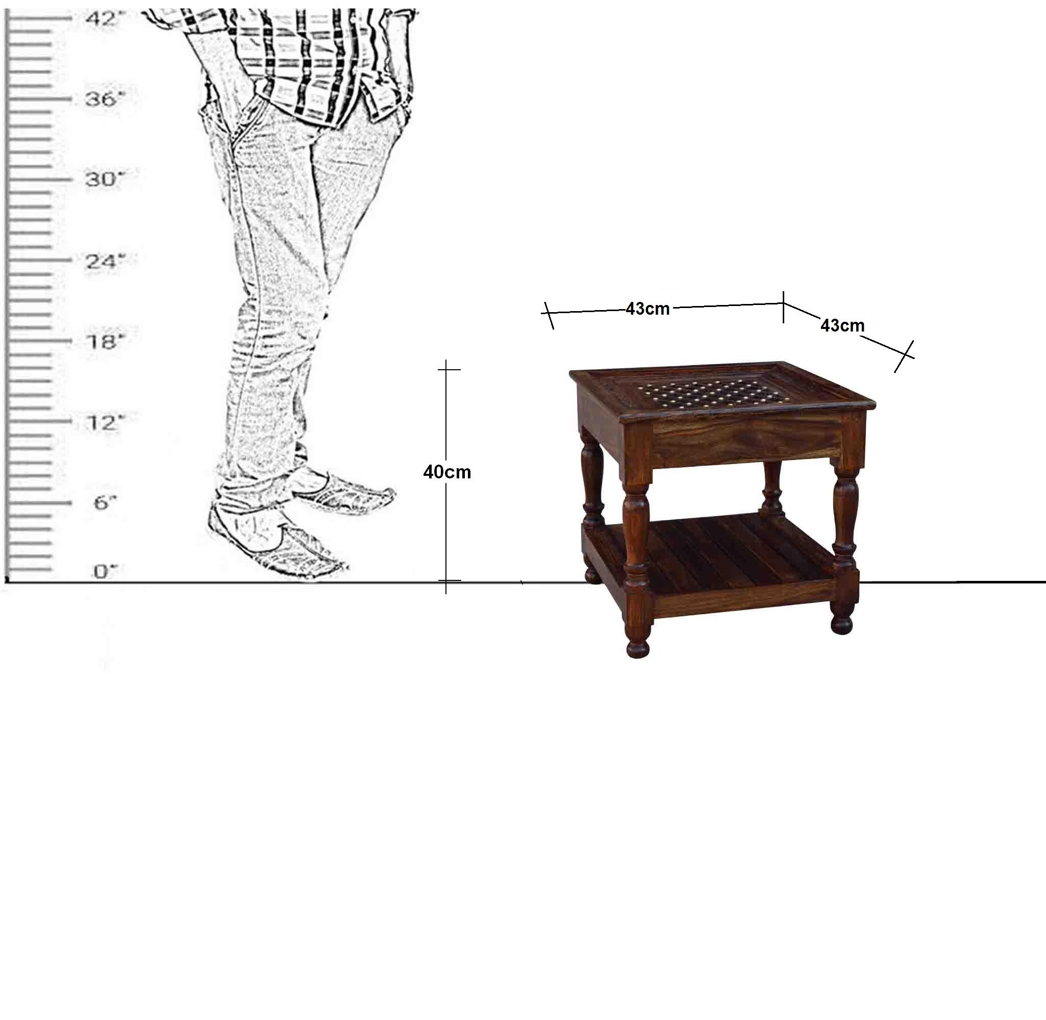 Solid Wood Jiksa Jali Design Lamp Side Table With Shelf