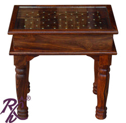 Solid Wood Jiksa Jali Design Lamp Side Table