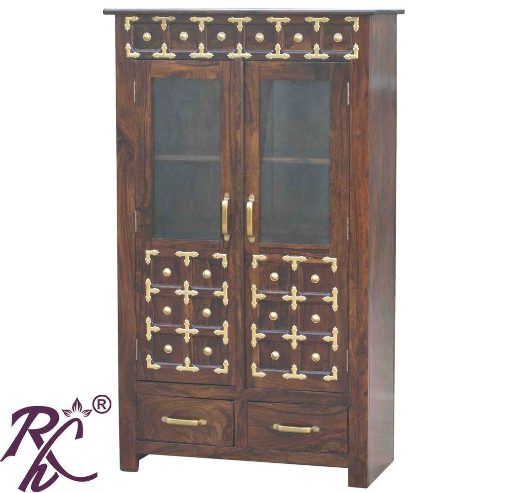 Solid Wood Brass Work L+T Design Kitchen Cabinet Small