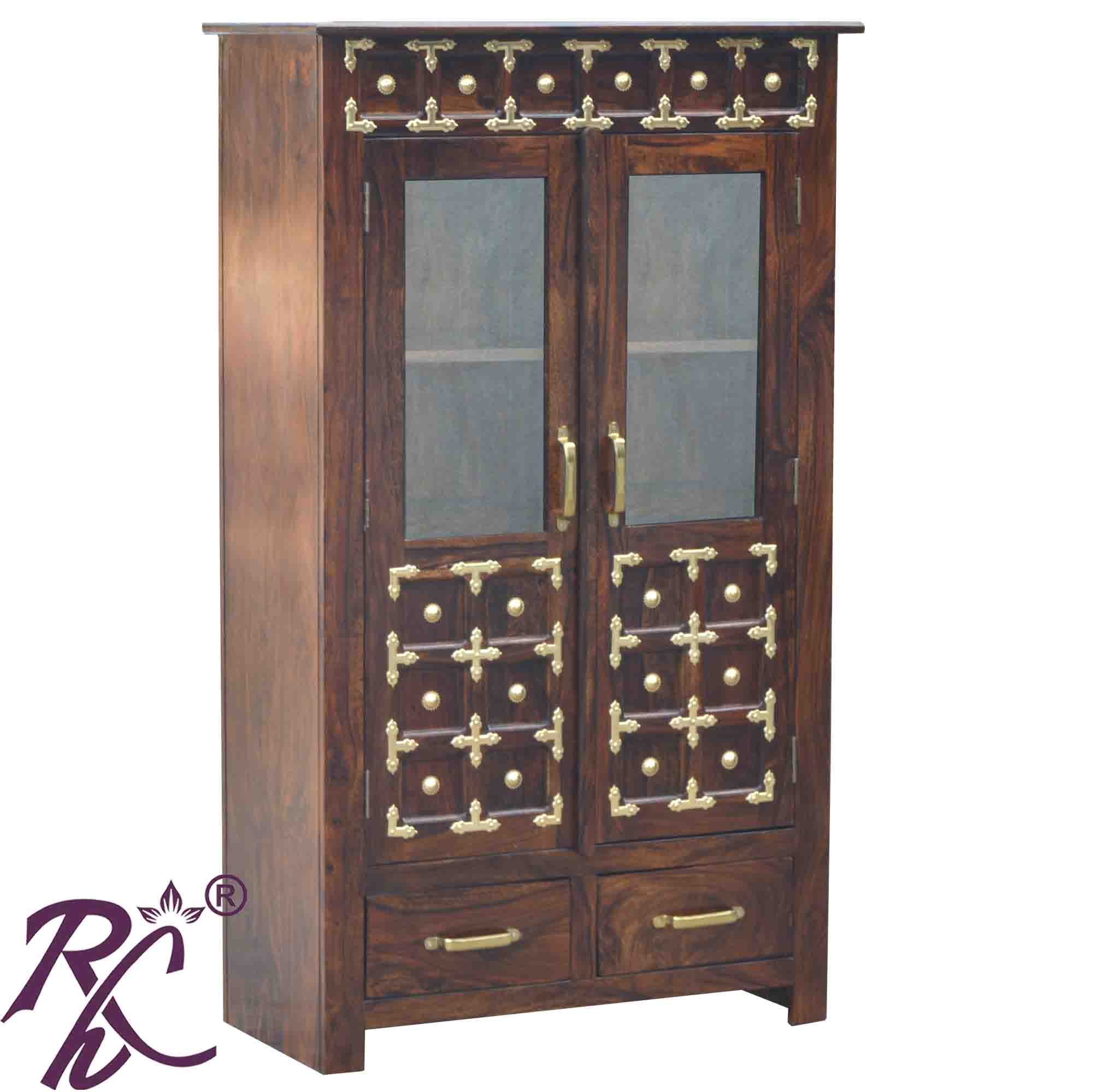 Solid Wood Brass Work L+T Design Kitchen Cabinet Small