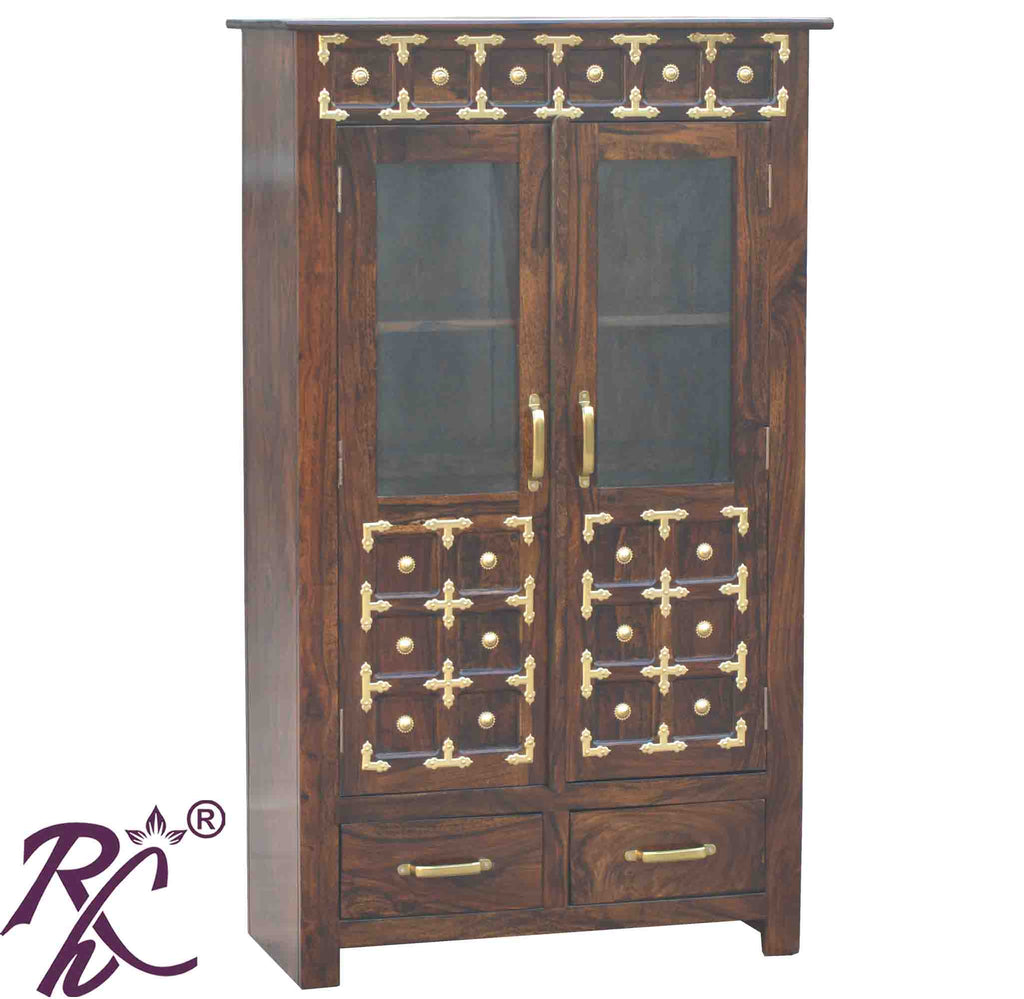 Solid Wood Brass Work L+T Design Kitchen Cabinet Small
