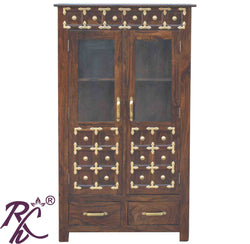 Solid Wood Brass Work L+T Design Kitchen Cabinet Small