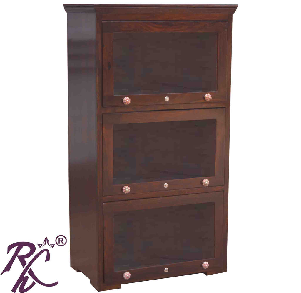 Solid Wood Three Glass Doors Kitchen Crockery Unit