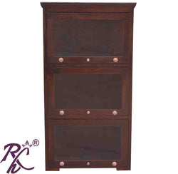 Solid Wood Three Glass Doors Kitchen Crockery Unit