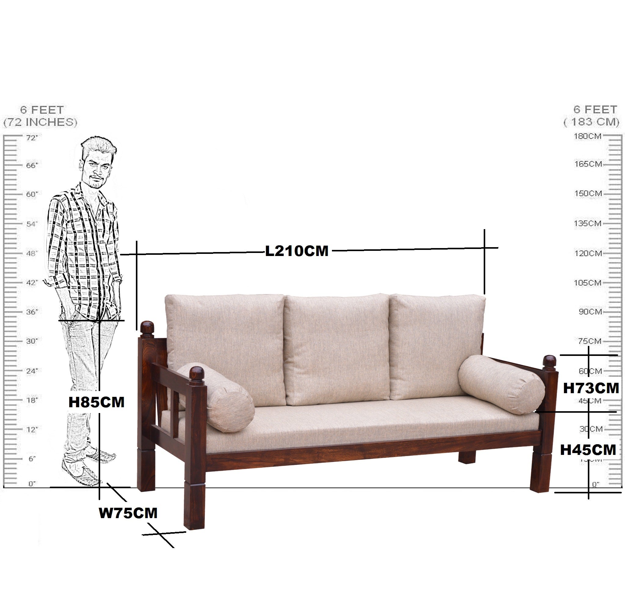 Solid Wood Sofa 3 Seater