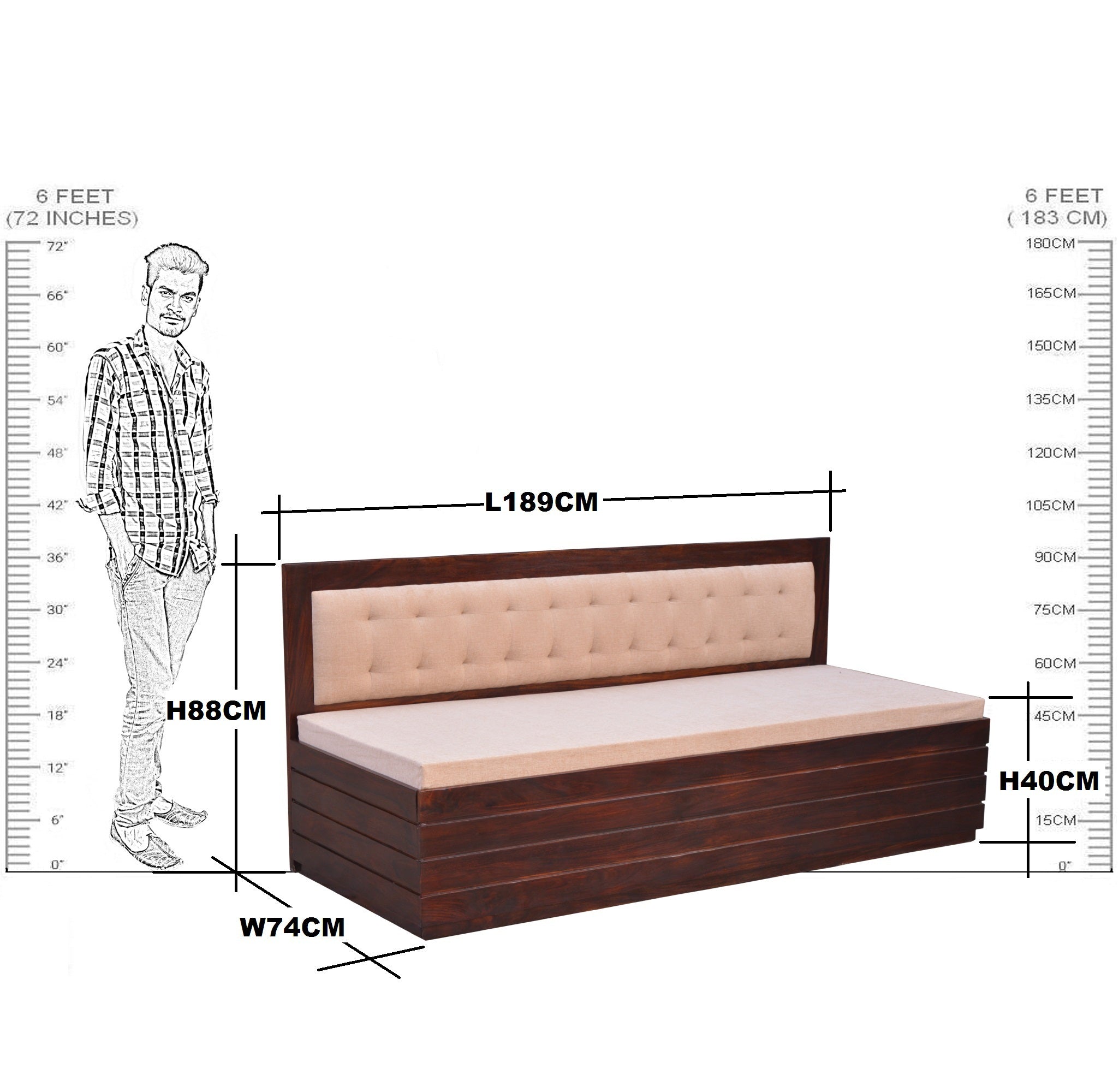 Solid Wooden Stripe Sofa Cum Bed
