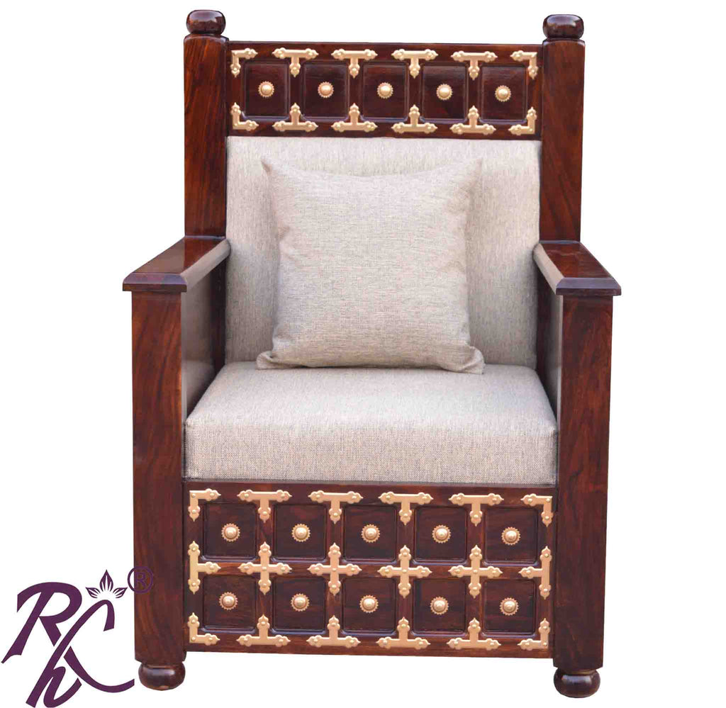 Solid Wood Brass L+T Design Sofa One Seater
