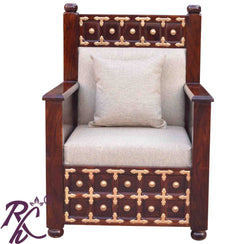 Solid Wood Brass L+T Design Sofa One Seater