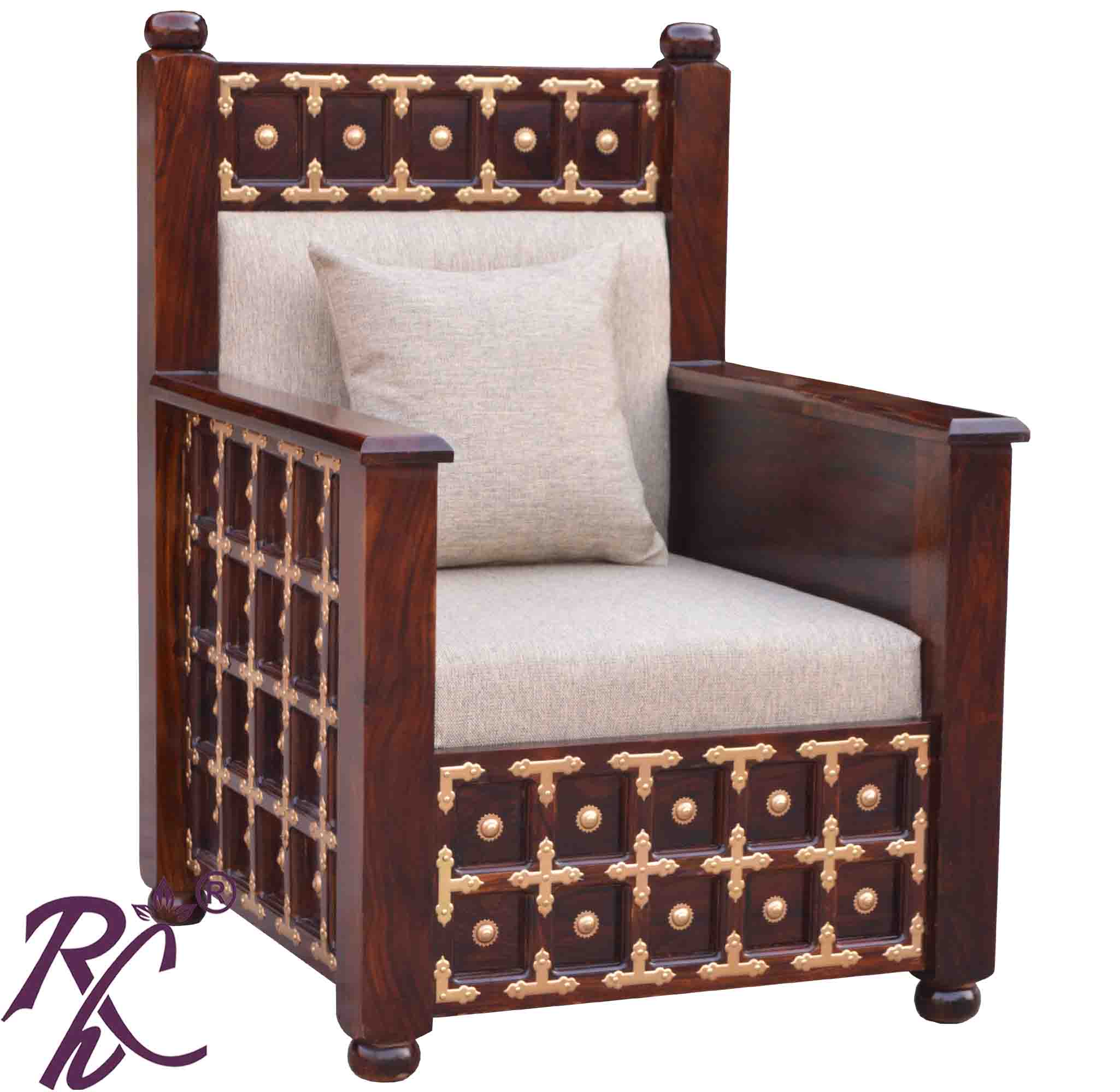 Solid Wood Brass L+T Design Sofa One Seater