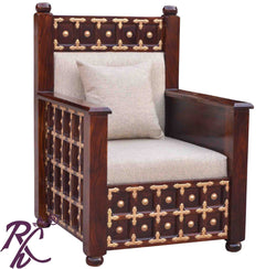 Solid Wood Brass L+T Design Sofa One Seater