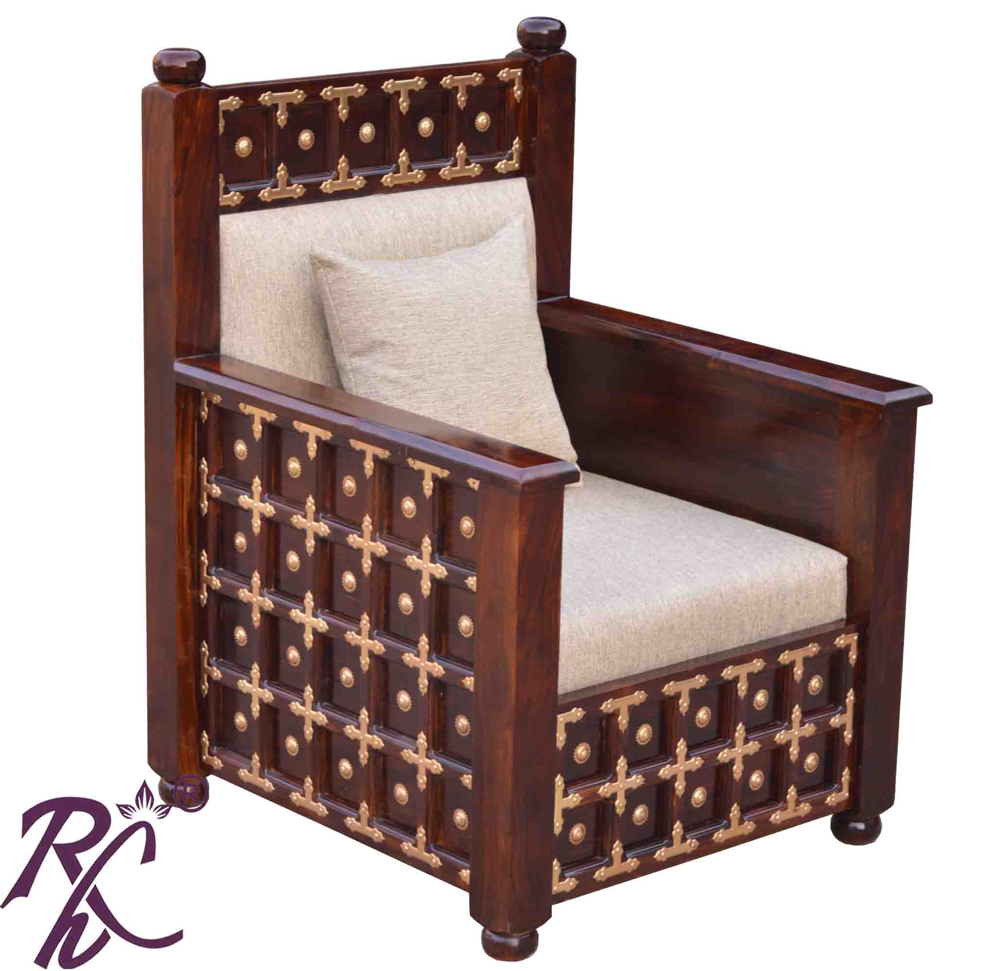 Solid Wood Brass L+T Design Sofa One Seater