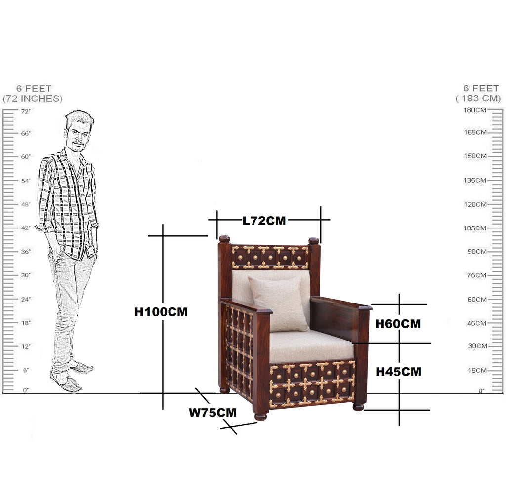 Solid Wood Brass L+T Design Sofa One Seater
