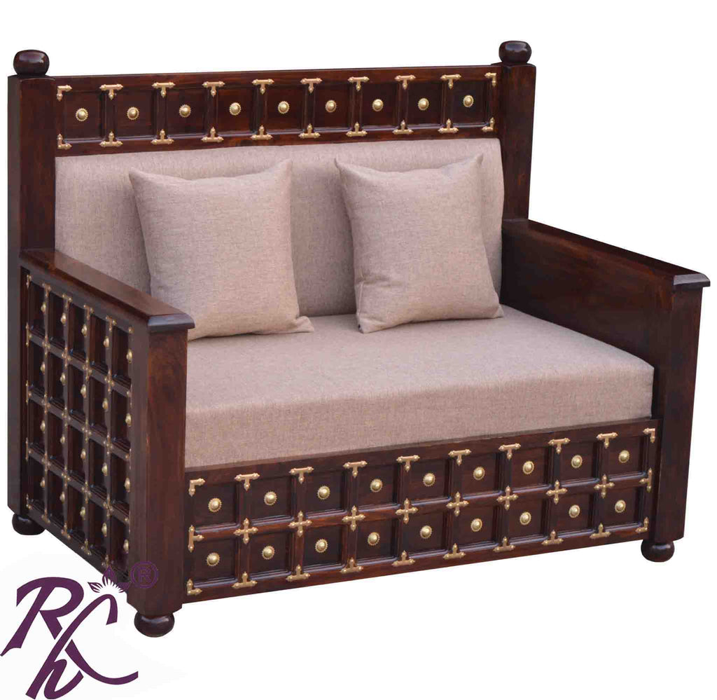Solid Wood Brass L+T Design Sofa 2 Seater