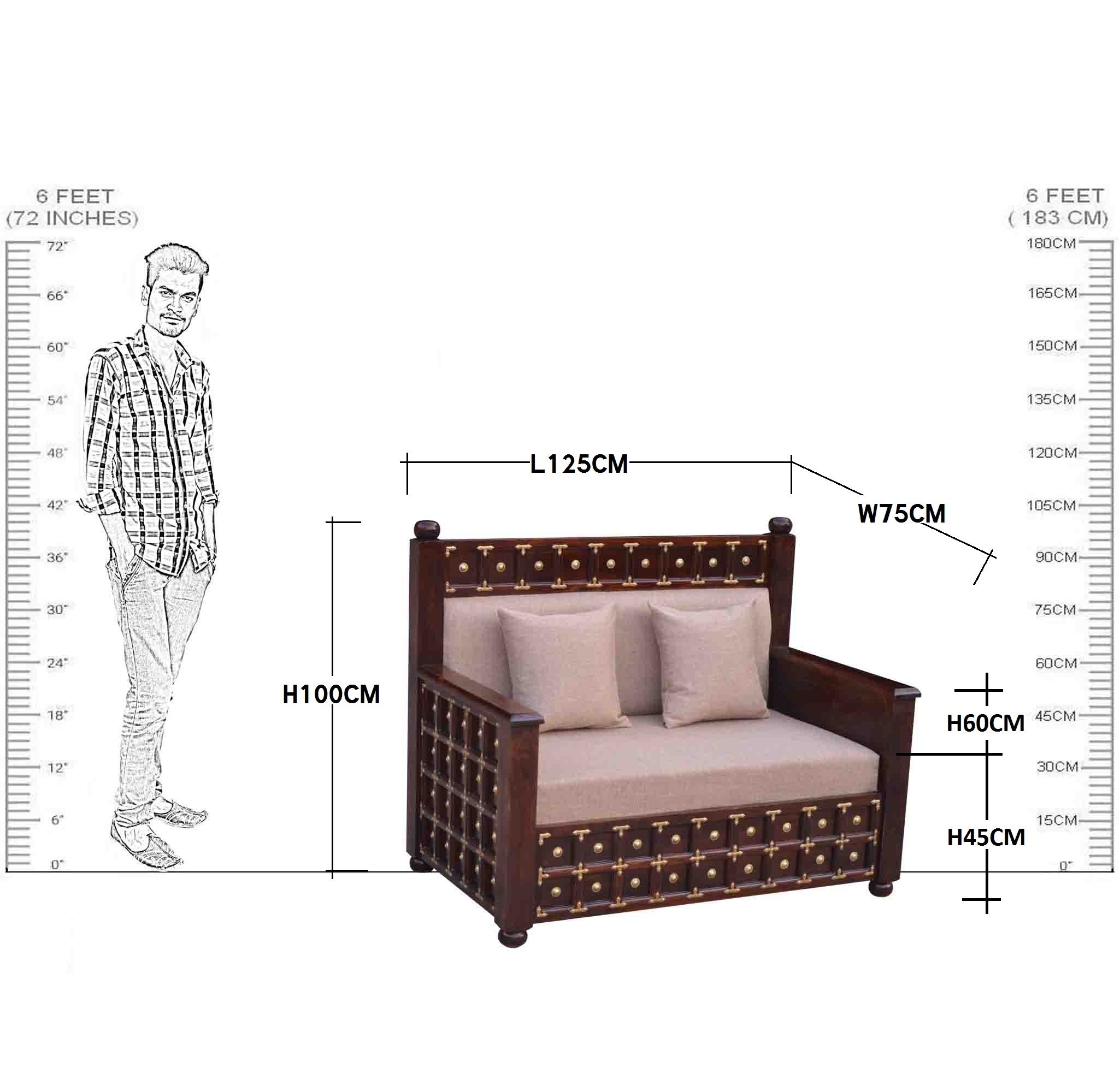 Solid Wood Brass L+T Design Sofa 2 Seater