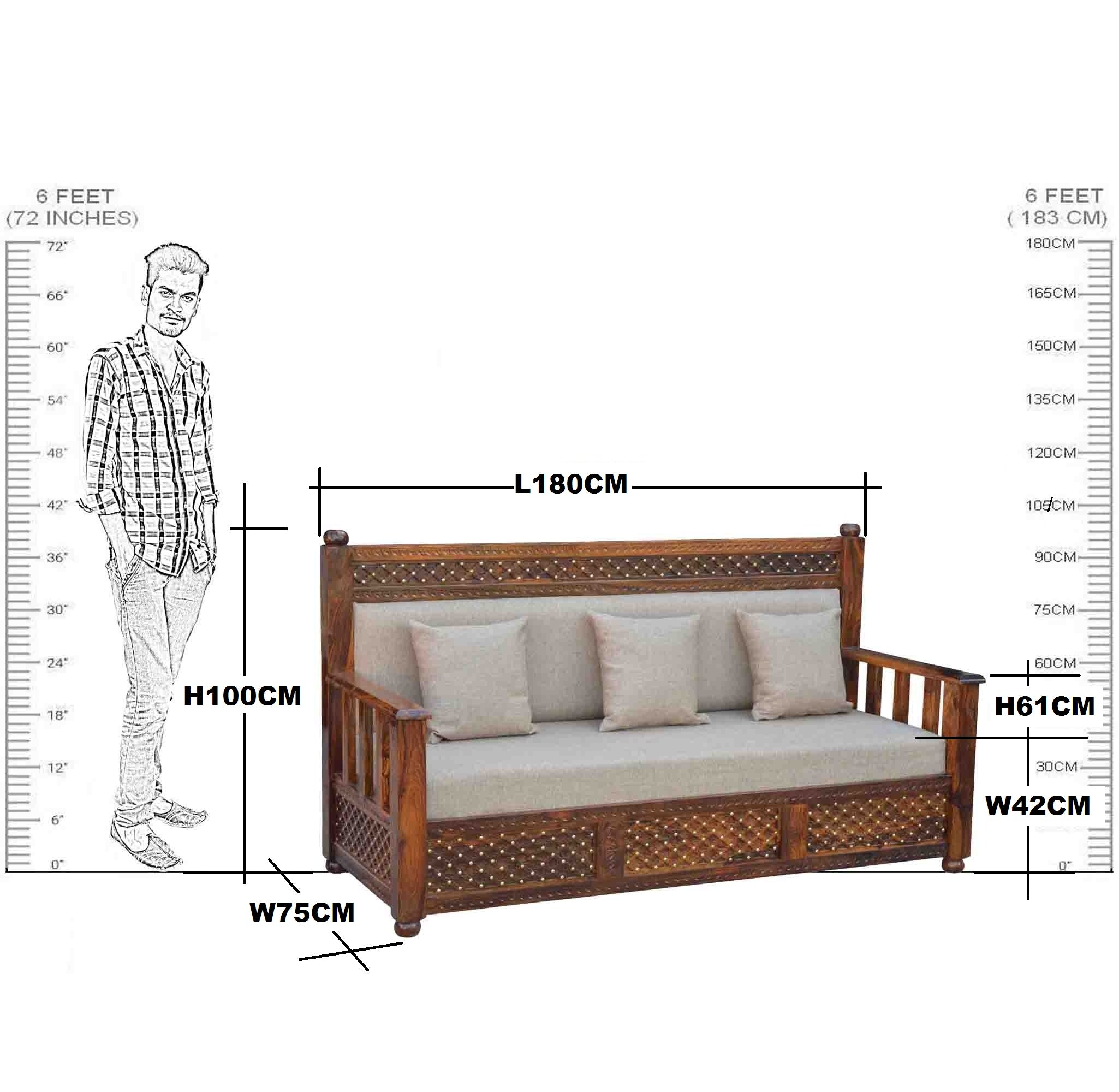 Solid Wood Jiksa Jali Design Sofa 3 Seater