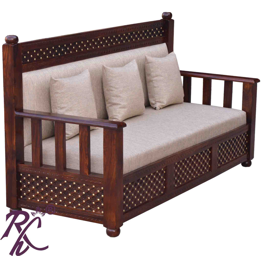 Solid Wood Jiksa Jali Design Sofa 3 Seater