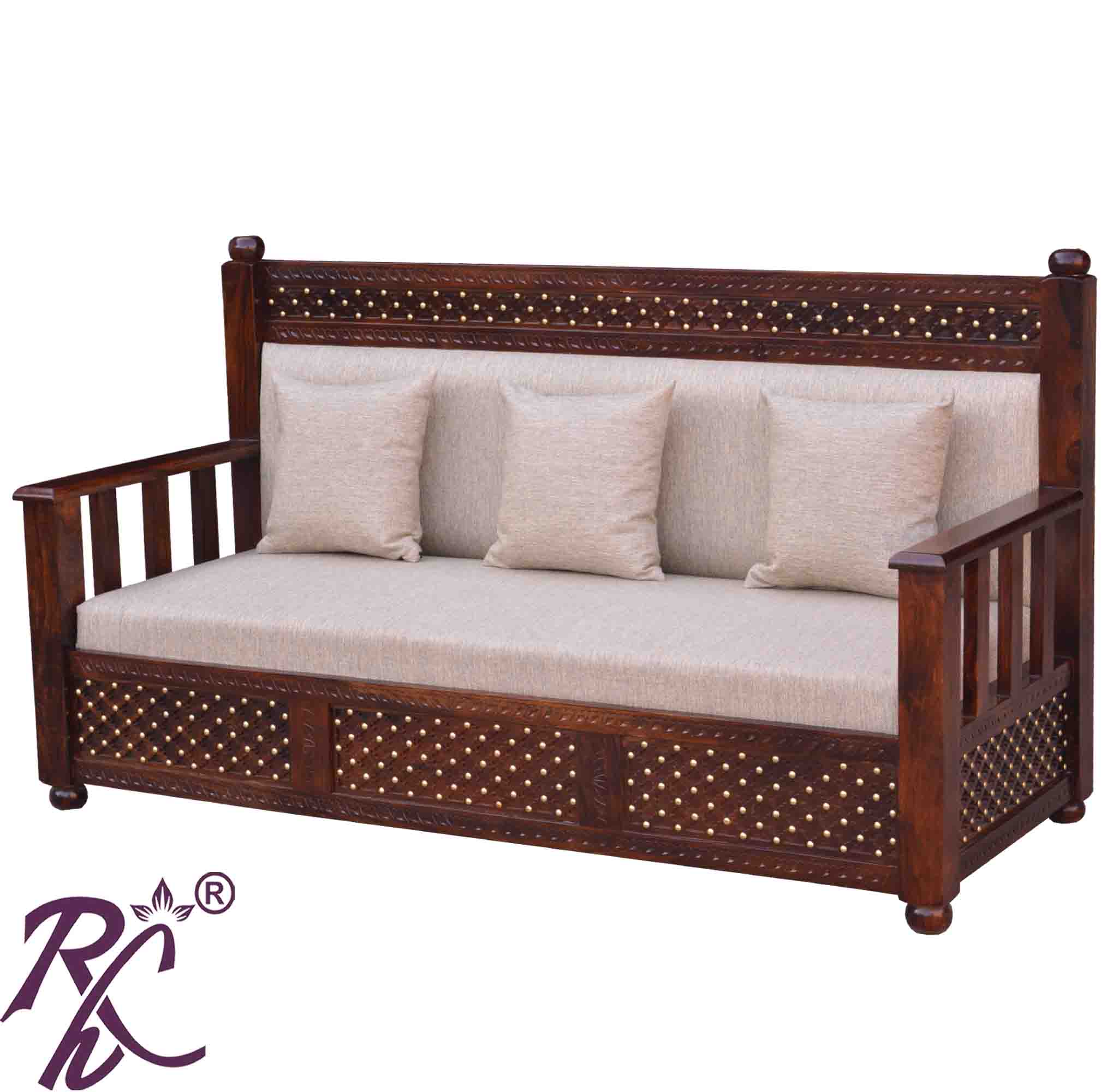 Solid Wood Jiksa Jali Design Sofa 3 Seater