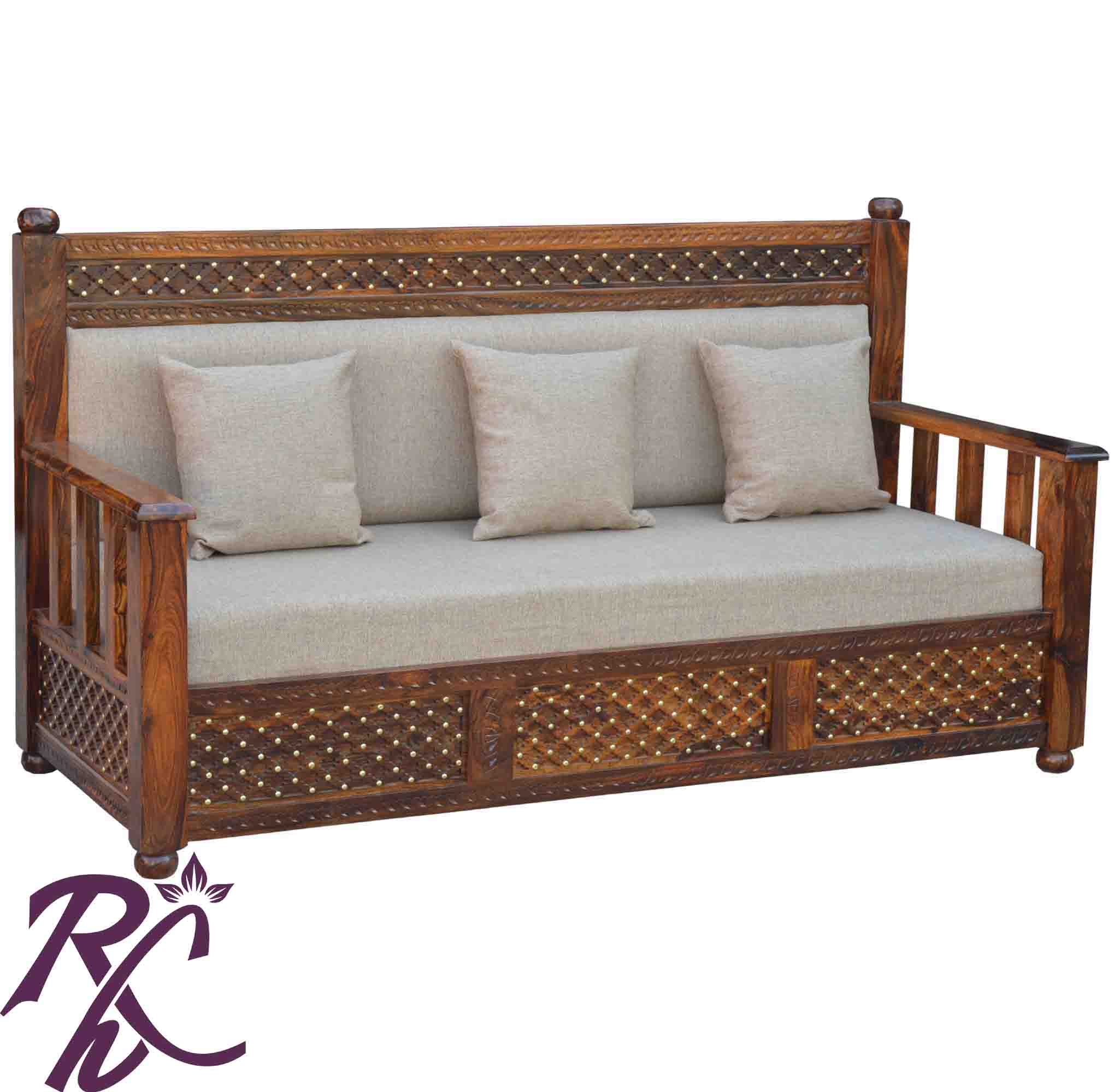 Solid Wood Jiksa Jali Design Sofa 3 Seater