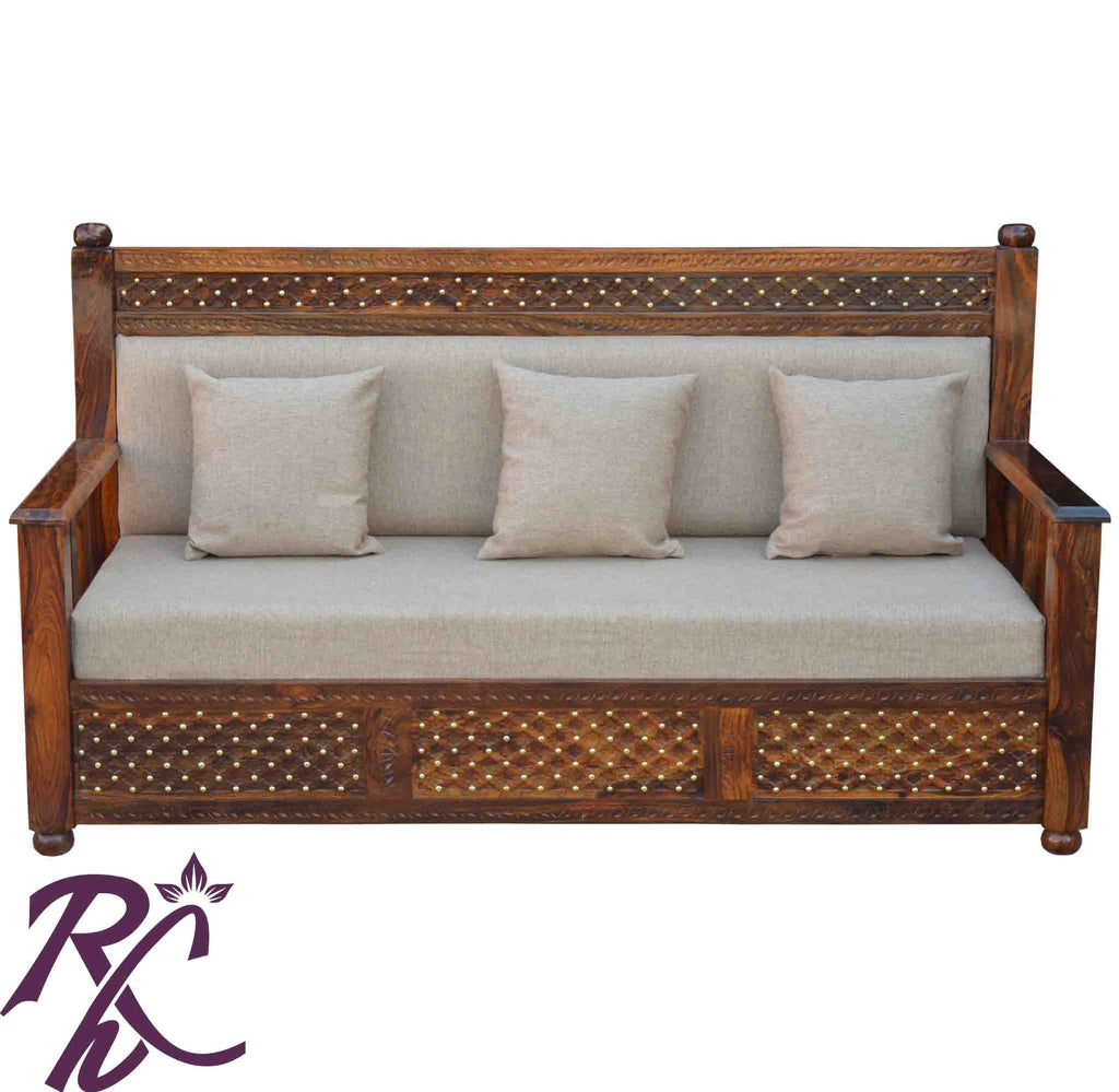 Solid Wood Jiksa Jali Design Sofa 3 Seater