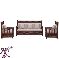 Solid Wood Brass Work Jiksa Jali Design Sofa Set 5 Seater