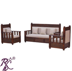 Solid Wood Brass Work Jiksa Jali Design Sofa Set 5 Seater