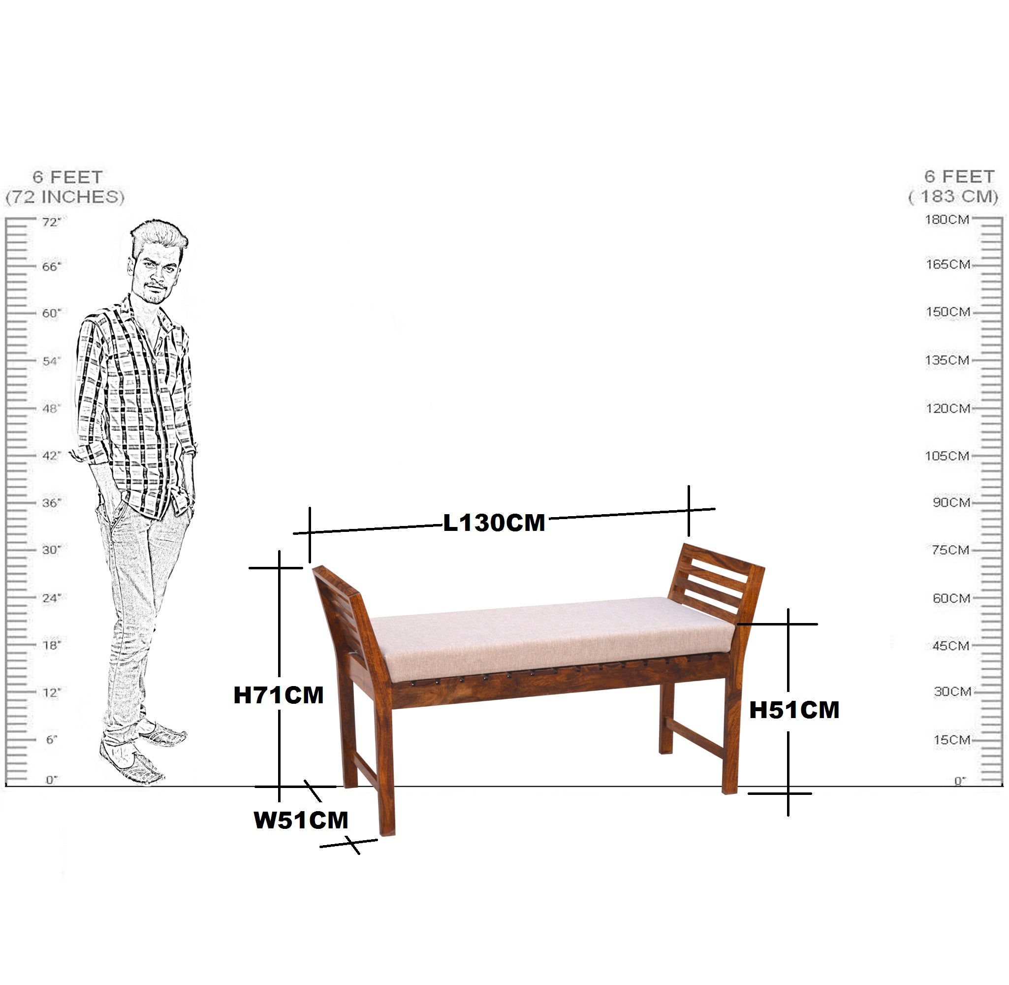 Solid Wood Stripe Design Sofa Set 4 Seater