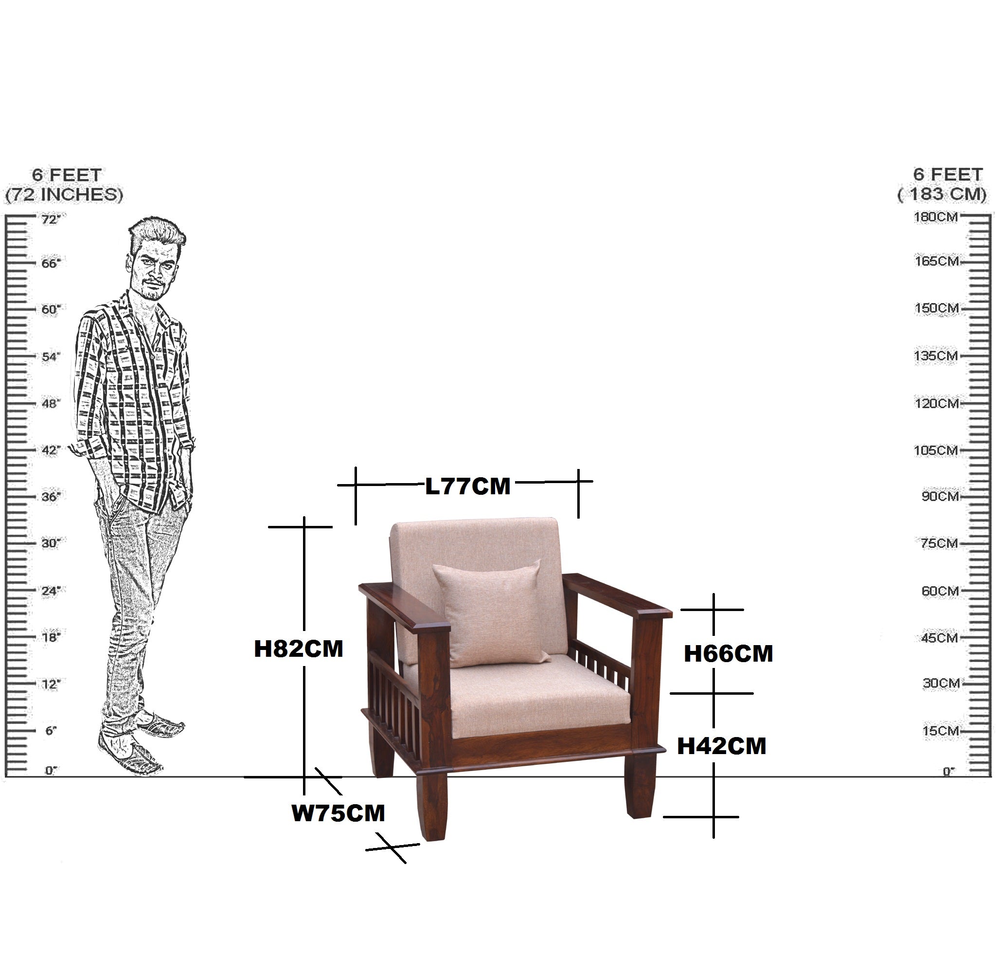 Solid Wood Magazine Holder Sofa One Seater