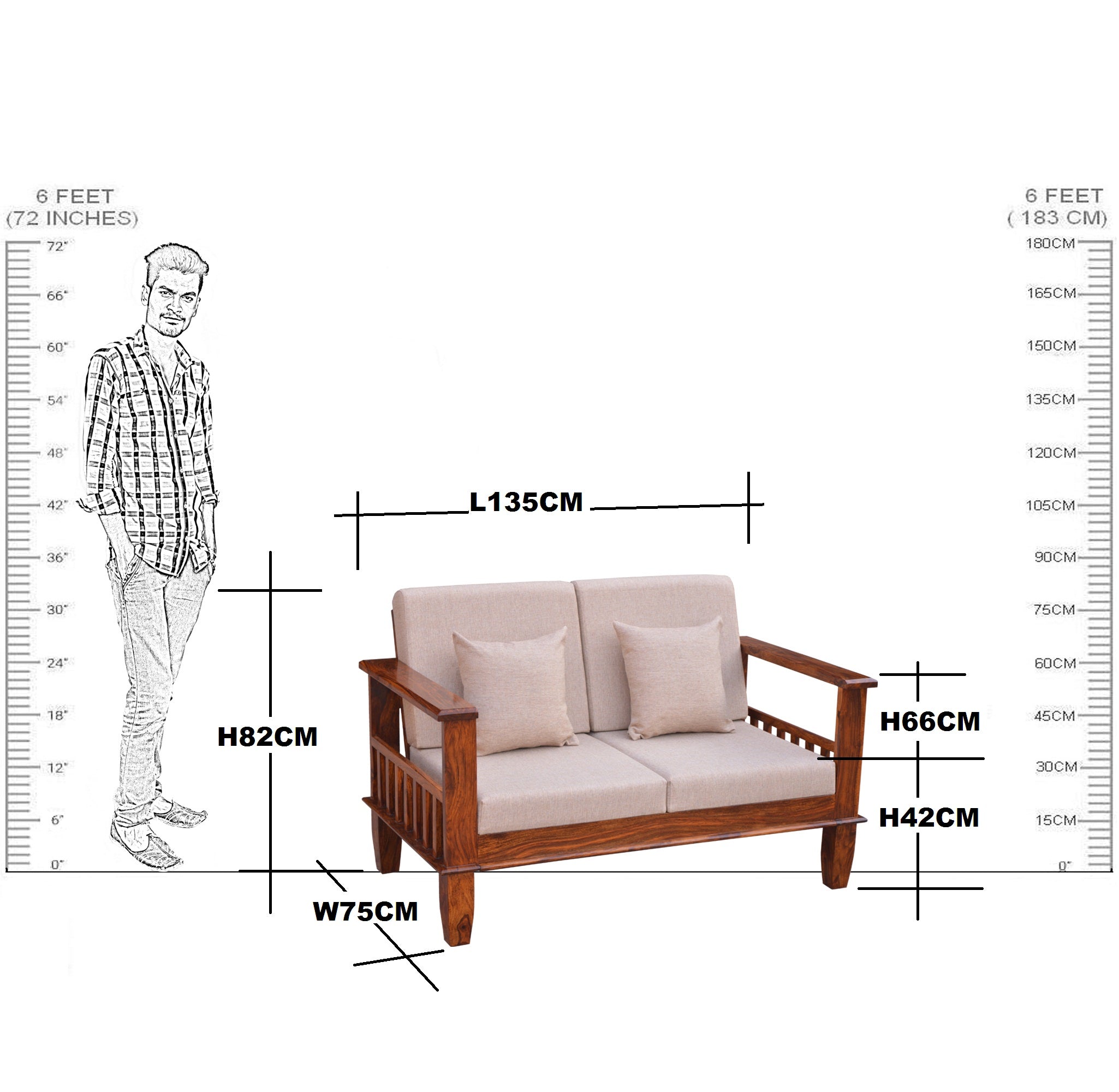 Solid Wood Magazine Holder Sofa 2 Seater