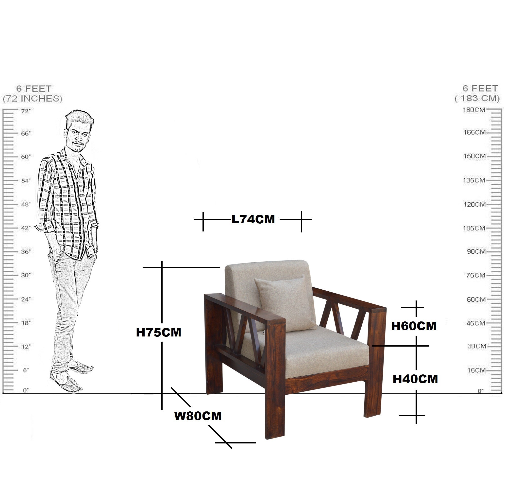 Solid Wood VV Design Sofa One Seater