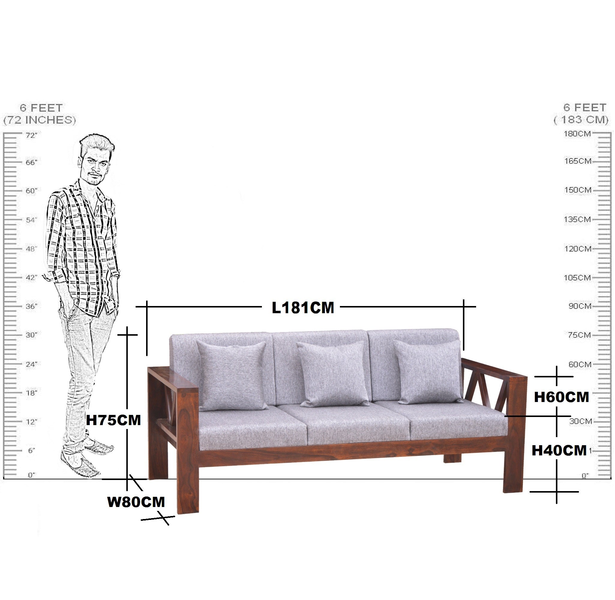 Solid Wood VV Design Sofa 3 Seater